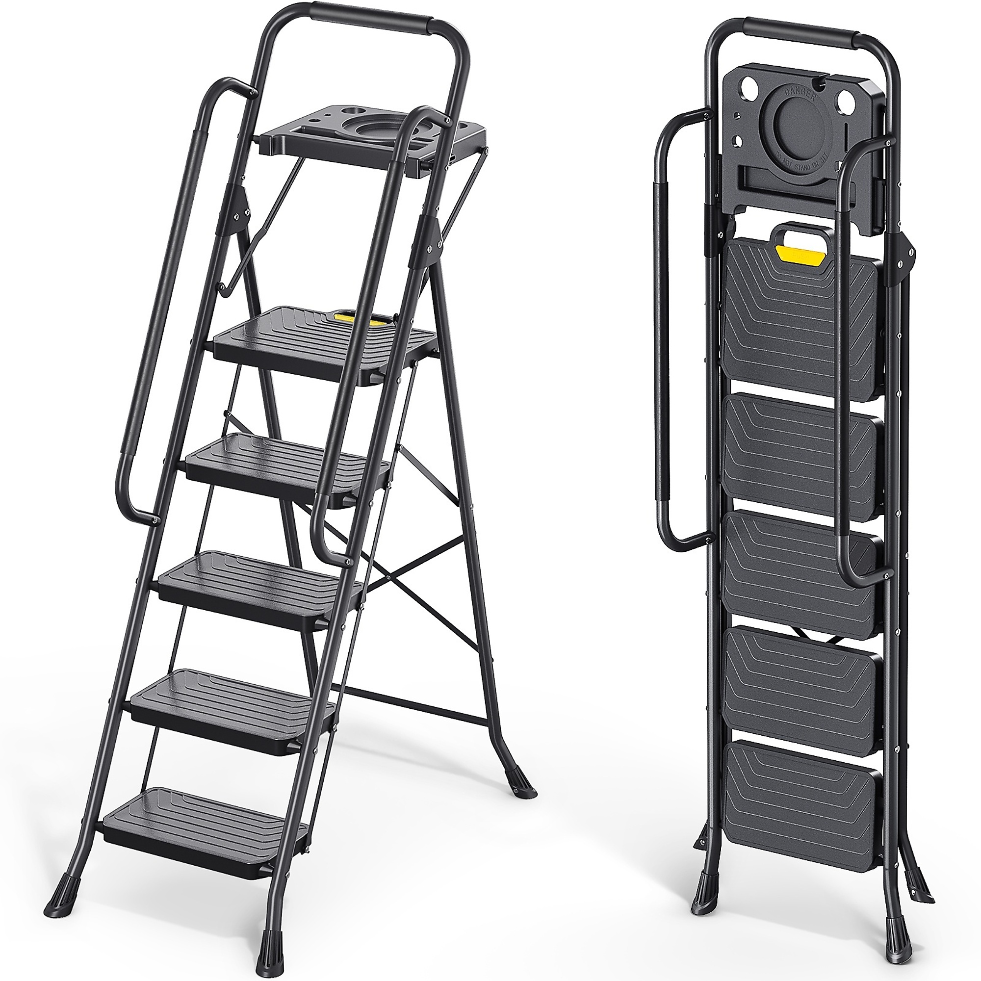5.2 ft. Metal Lightweight Step Ladder (10 ft. Reach) with Tool Tray 800 lb. Load Capacity